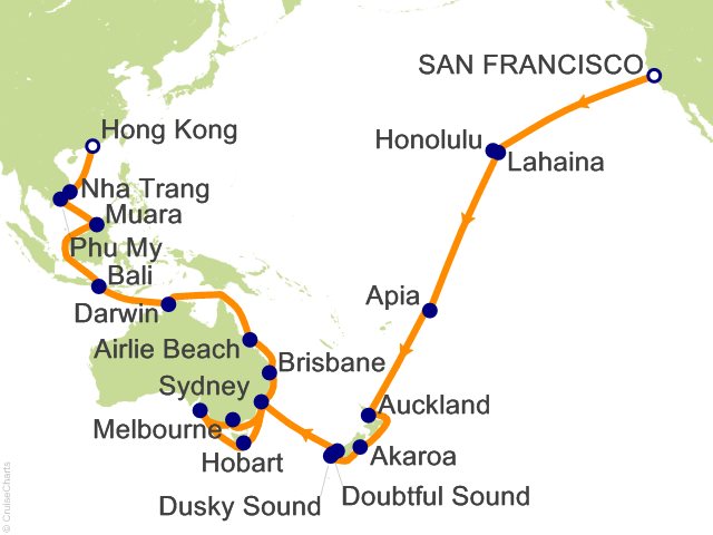 50 Night San Francisco to Hong Kong Cruise from San Francisco