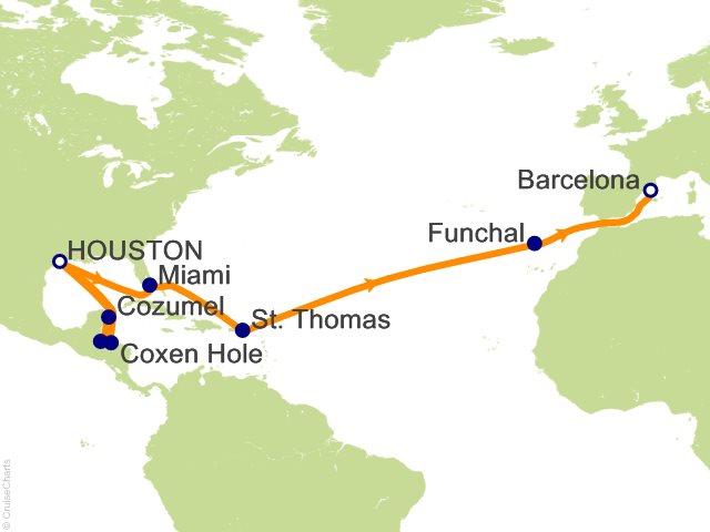23 Night Caribbean and Transatlantic from Houston Cruise from Houston